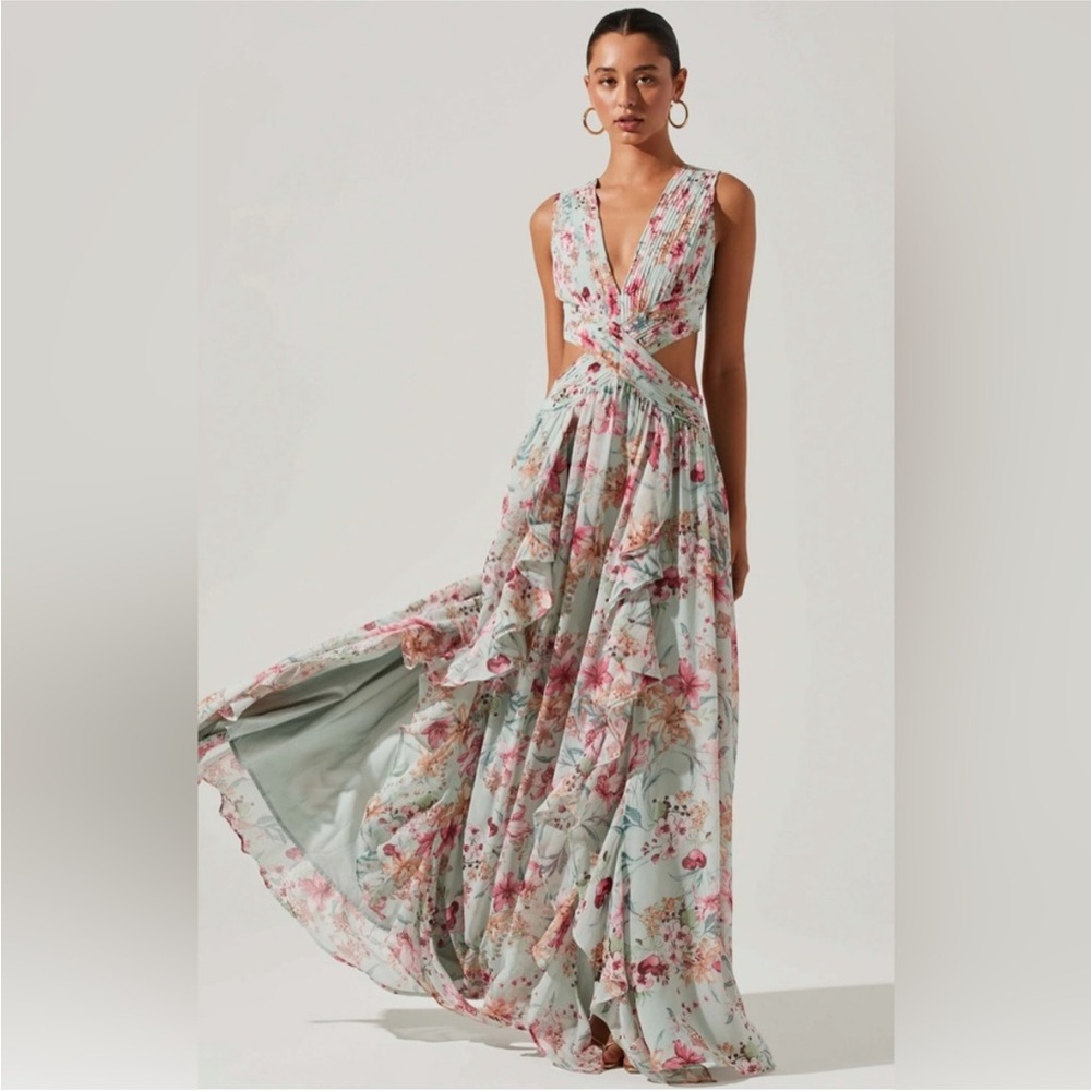 ASTR the label Floral Ruffle Cut Out Maxi Dress